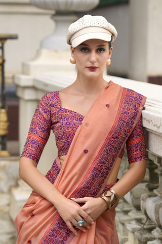 Orange Soft Linen Cotton Saree_Kumari Sarees