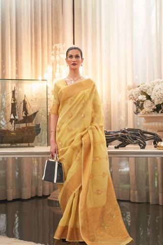 Orange Pure Linen Silk Saree_Kumari Sarees