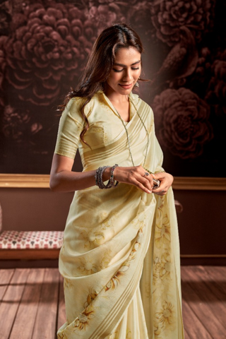 Pale Yellow Pure Handloom Silk Saree_Kumari Sarees
