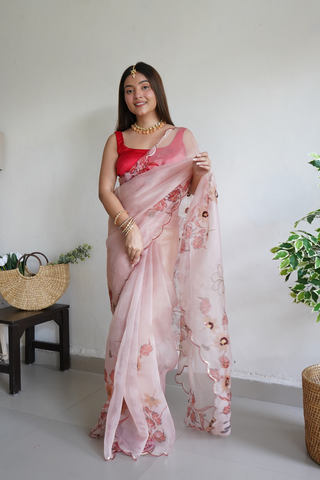 PEACH ORGANZA SILK SAREE