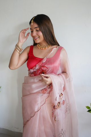 PEACH ORGANZA SILK SAREE