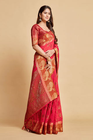 Pink Chanderi Cotton Saree_Kumari Sarees