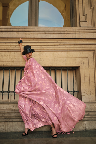 Pink Gota Handloom Weaving Silk Saree_Kumari Sarees