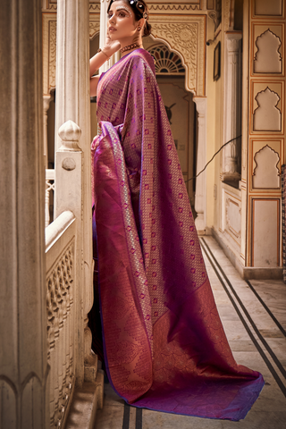 Pink Handloom Weaving Silk With Zari Saree_Kumari Sarees