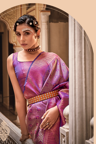 Pink Handloom Weaving Silk With Zari Saree_Kumari Sarees