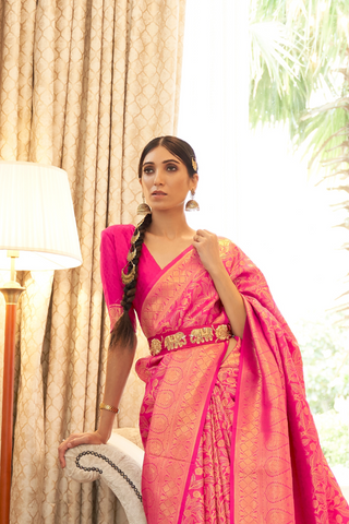 PINK KANJEEVARAM HANDLOOM SILK SAREE