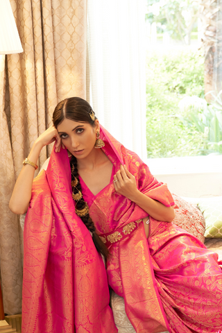 PINK KANJEEVARAM HANDLOOM SILK SAREE