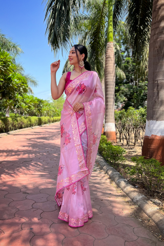 Pink Organza Silk Saree_Kumari SArees