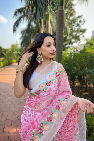 Pink Organza Silk Saree_Kumari Sarees