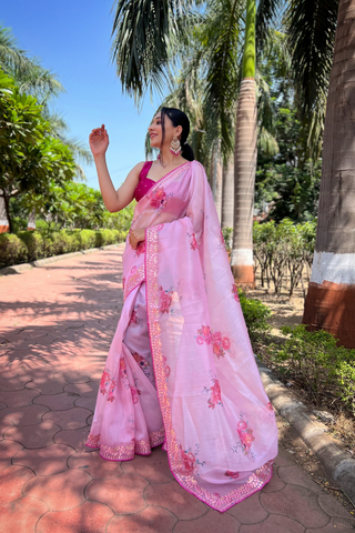 Pink Organza Silk Saree_Kumari SArees