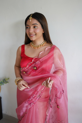 Pink Organza Silk Saree_Kumari Sarees