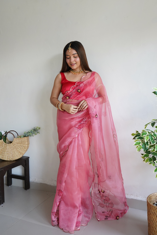 Pink Organza Silk Saree_Kumari Sarees