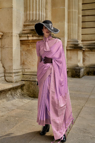 PINK PEARL PURE SATIN NYLON HANDLOOM WEAVING SILK SAREE