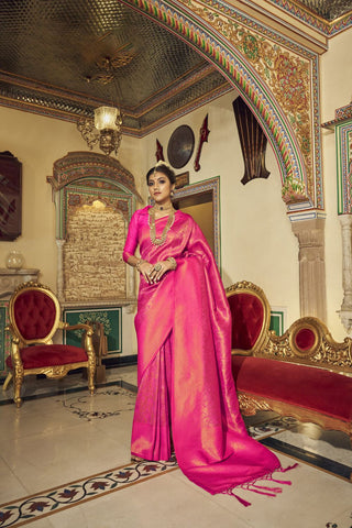 Pink Soft Handloom Weaving Silk Saree_Kumari Sarees