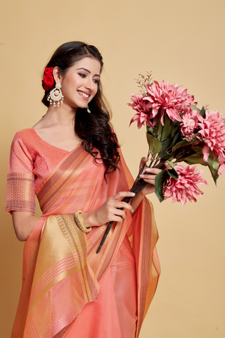 Pink Organza Saree_Kumari Sarees