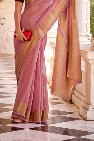 PINK TISSUE LINEN SILK SAREE