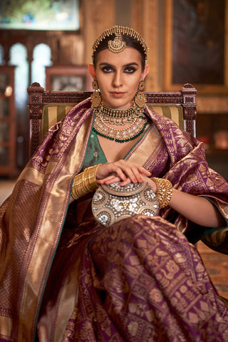 Purple Banarasi Patola Silk Saree_Kumari Sarees