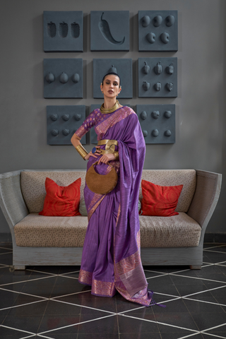 Purple Gala Copper Zari Handloom Weaving Saree_Kumari sarees