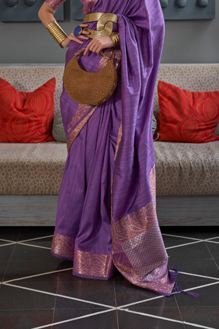 Purple Gala Copper Zari Handloom Weaving Saree_Kumari sarees