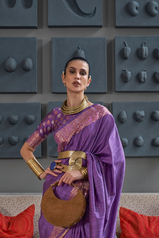 Purple Gala Copper Zari Handloom Weaving Saree_Kumari sarees