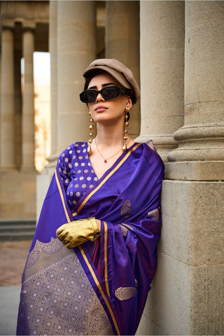 Purple Satin Handloom Weaving Silk Saree_Kumari Sarees