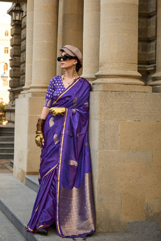 Purple Satin Handloom Weaving Silk Saree_Kumari Sarees