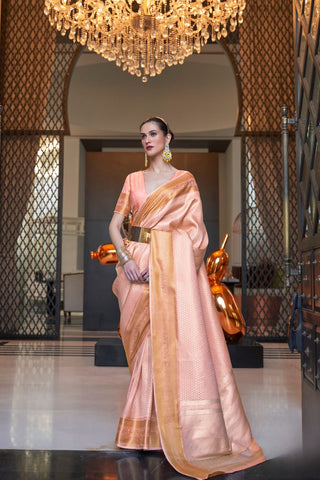 PASTEL ORANGE KANJEEVARAM HANDLOOM SILK SAREE