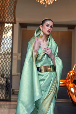 PASTEL GREEN KANJEEVARAM HANDLOOM SILK SAREE