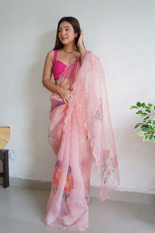 Peach Organza Silk Saree_Kumari Sarees