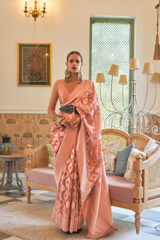 Peach Tissue Zari Handloom Weaving Saree_Kumari Sarees