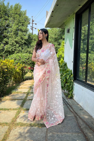 PEACH ORGANZA SILK SAREE