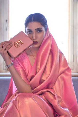 Peach Kanjeevaram Handloom Silk Saree_Kumari Sarees
