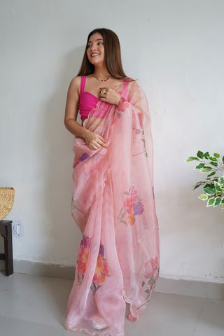 Peach Organza Silk Saree_Kumari Sarees