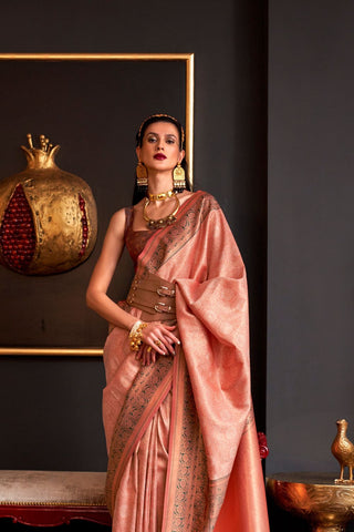 Peach Handloom Weaving Silk Saree_Kumari Sarees