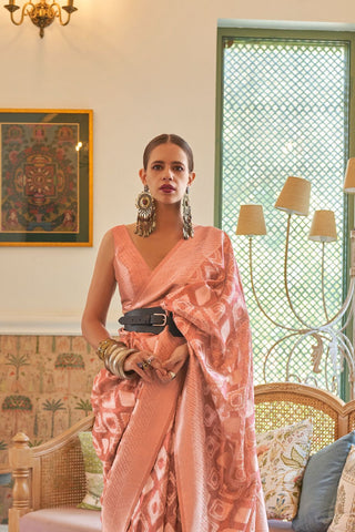 Peach Tissue Zari Handloom Weaving Saree_Kumari Sarees