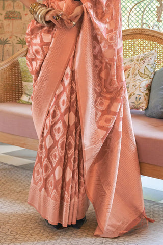 Peach Tissue Zari Handloom Weaving Saree_Kumari Sarees