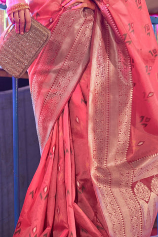 Peach Handloom Weaving Silk Saree_Kumari Sarees
