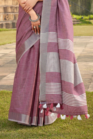 Peach Soft Linen Silk Saree_Kumari Sarees