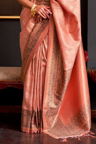 Peach Handloom Weaving Silk Saree_Kumari Sarees
