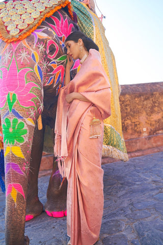 PEACH KANJEEVARAM HANDLOOM SILK SAREE