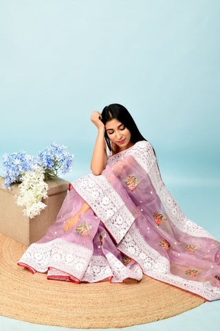 Peach Soft Organza Silk Saree_Kumari Sarees