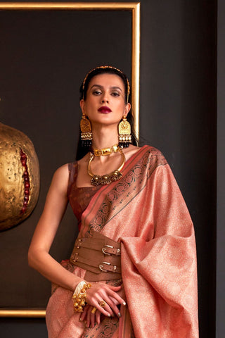Peach Handloom Weaving Silk Saree_Kumari Sarees