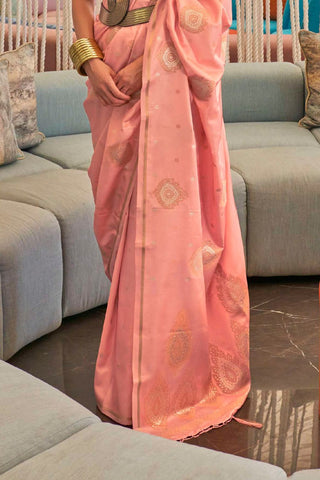 Peach Pure Satin Copper Zari  Weaving Saree_Kumari Sarees