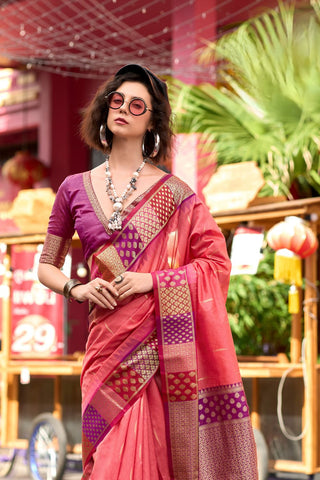PEACH PURE BANARASI SILK SAREE