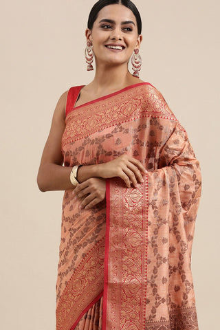 Peach Chanderi Cotton Silk Saree_Kumari Sarees