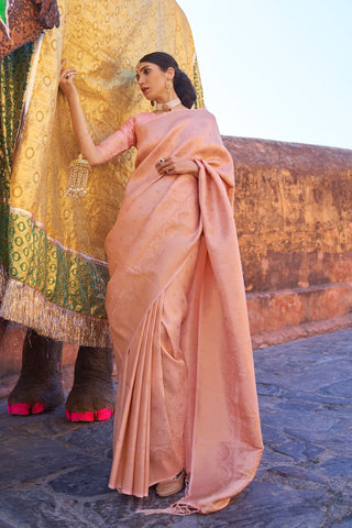 PEACH KANJEEVARAM HANDLOOM SILK SAREE