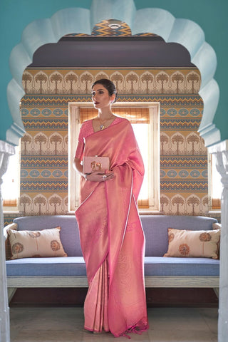 Peach Kanjeevaram Handloom Silk Saree_Kumari Sarees