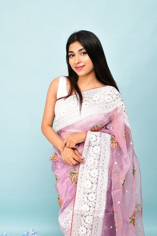Peach Soft Organza Silk Saree_Kumari Sarees