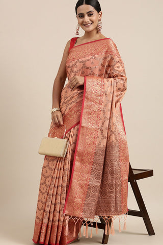 Peach Chanderi Cotton Silk Saree_Kumari Sarees
