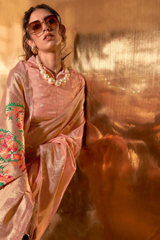 Peach Paithani Zari Tissue Saree_Kumari Sarees